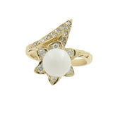 14K Yellow Gold White Sphere Diamond Flower Ring