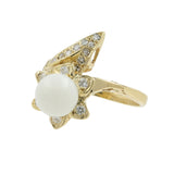 14K Yellow Gold White Sphere Diamond Flower Ring