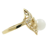 14K Yellow Gold White Sphere Diamond Flower Ring