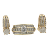 Juego de aretes y anillo de oro de 14 k y diamantes