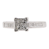 14k White Gold Princess Cut Cluster Diamond Accents Engagement Ring