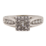 10K White Gold Princess-Cut Diamond Halo And Accents Cluster Ring